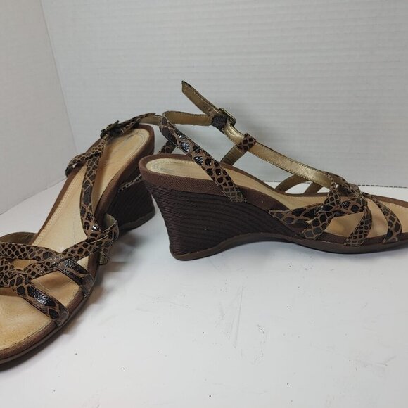 ROCKPORT Snake Print Slip-On Strappy Wedge Sandals Summer Shoes Black Brown 9M - Picture 8 of 9